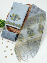 New Floral Hand Block Printed Cotton Suit With Organza Dupatta(BFOR65)